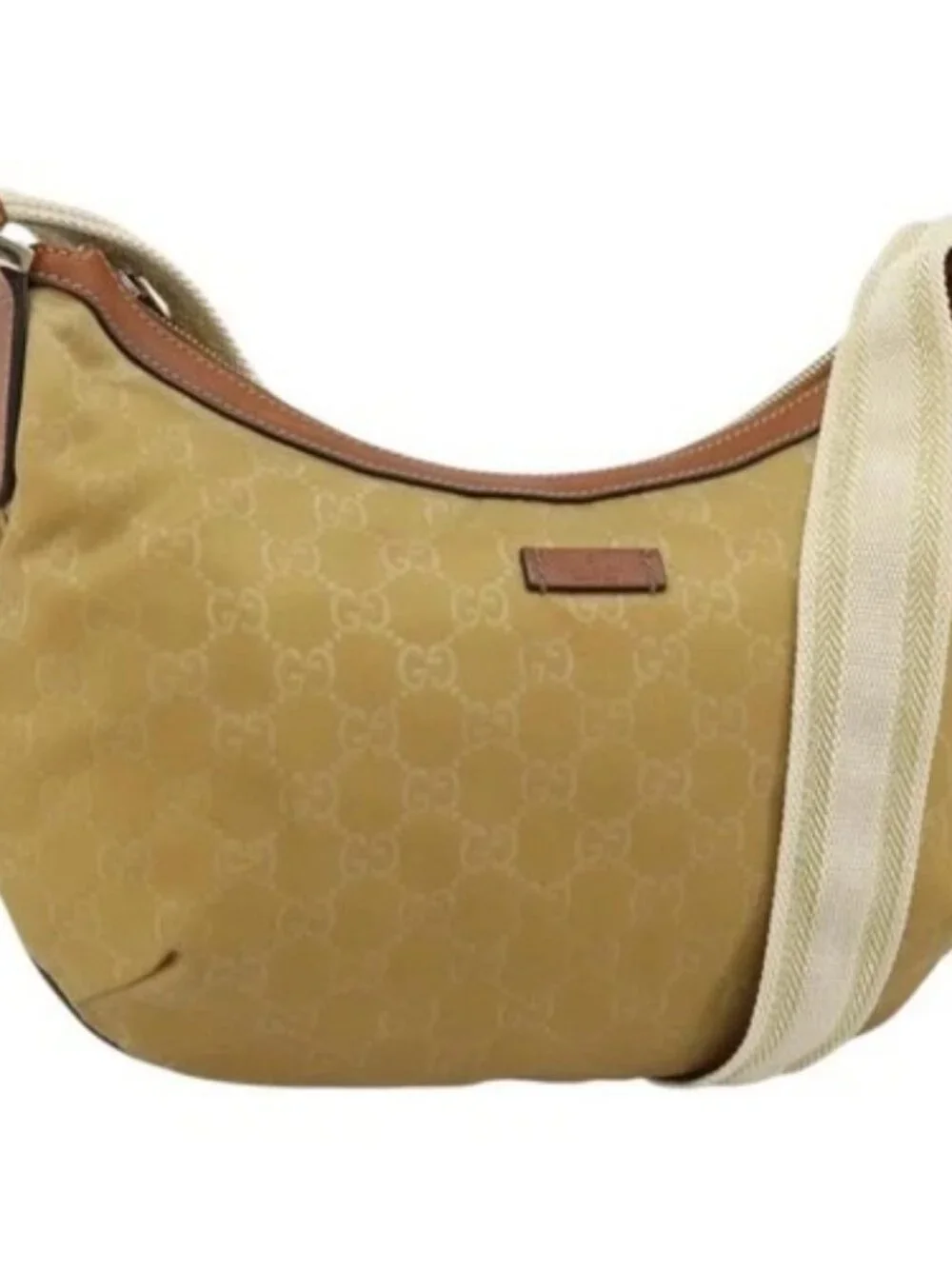 GUCCI GG Canvas Shoulder Bag Nylon Beige Gold 181092 Auth 178909